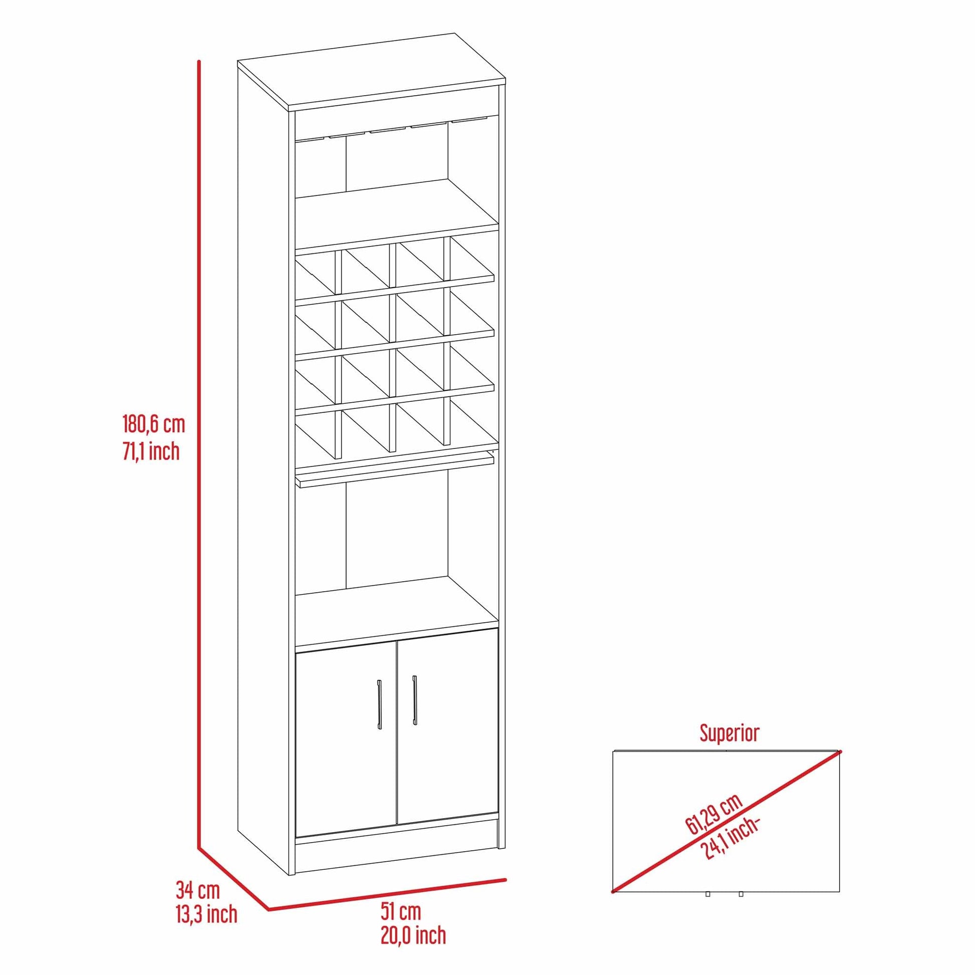 Smokey Oak 16 Bottle 1 Shelf Bar Cabinet Beige Particle Board