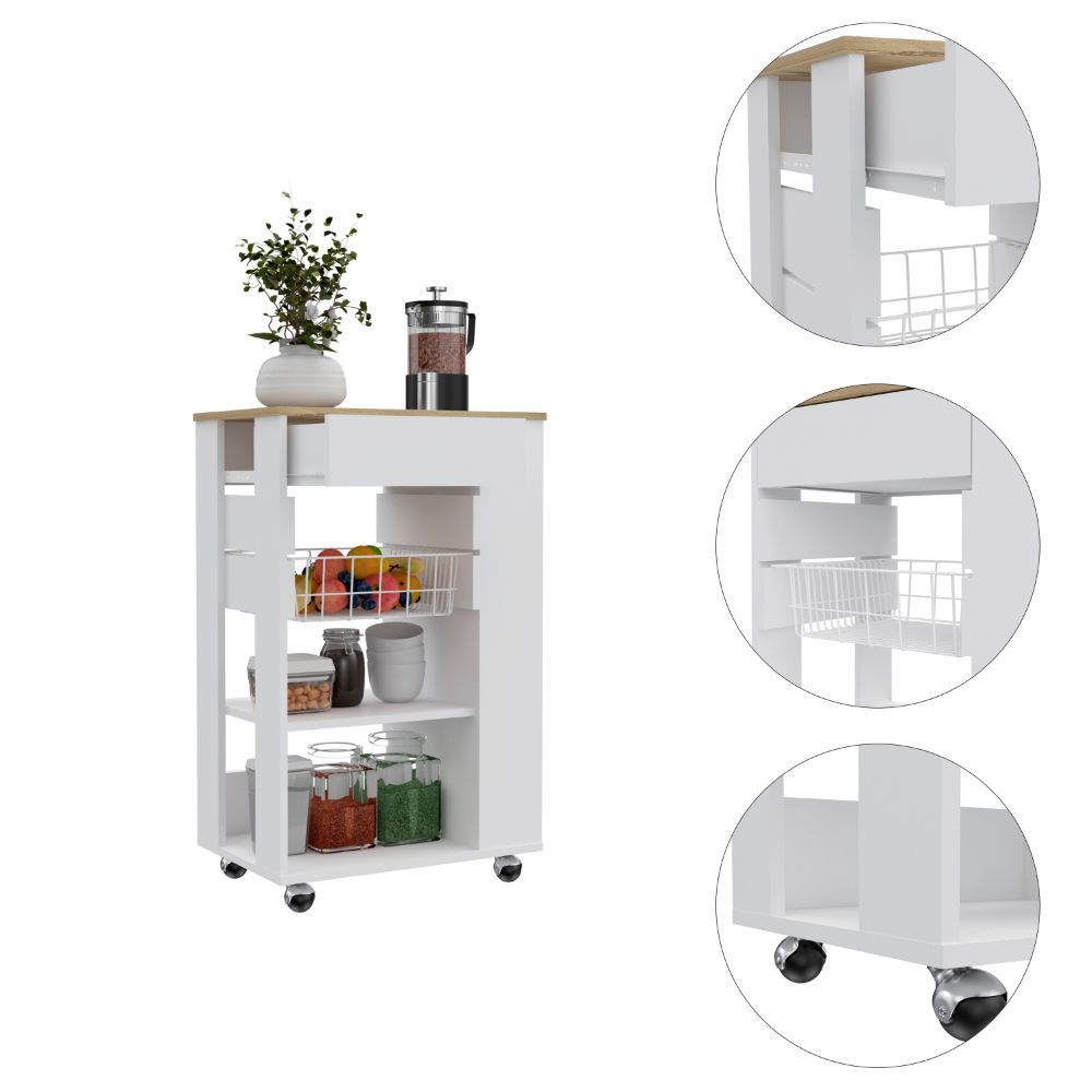 White And Light Oak 5 Shelf 1 Drawer Kitchen Cart White Particle Board