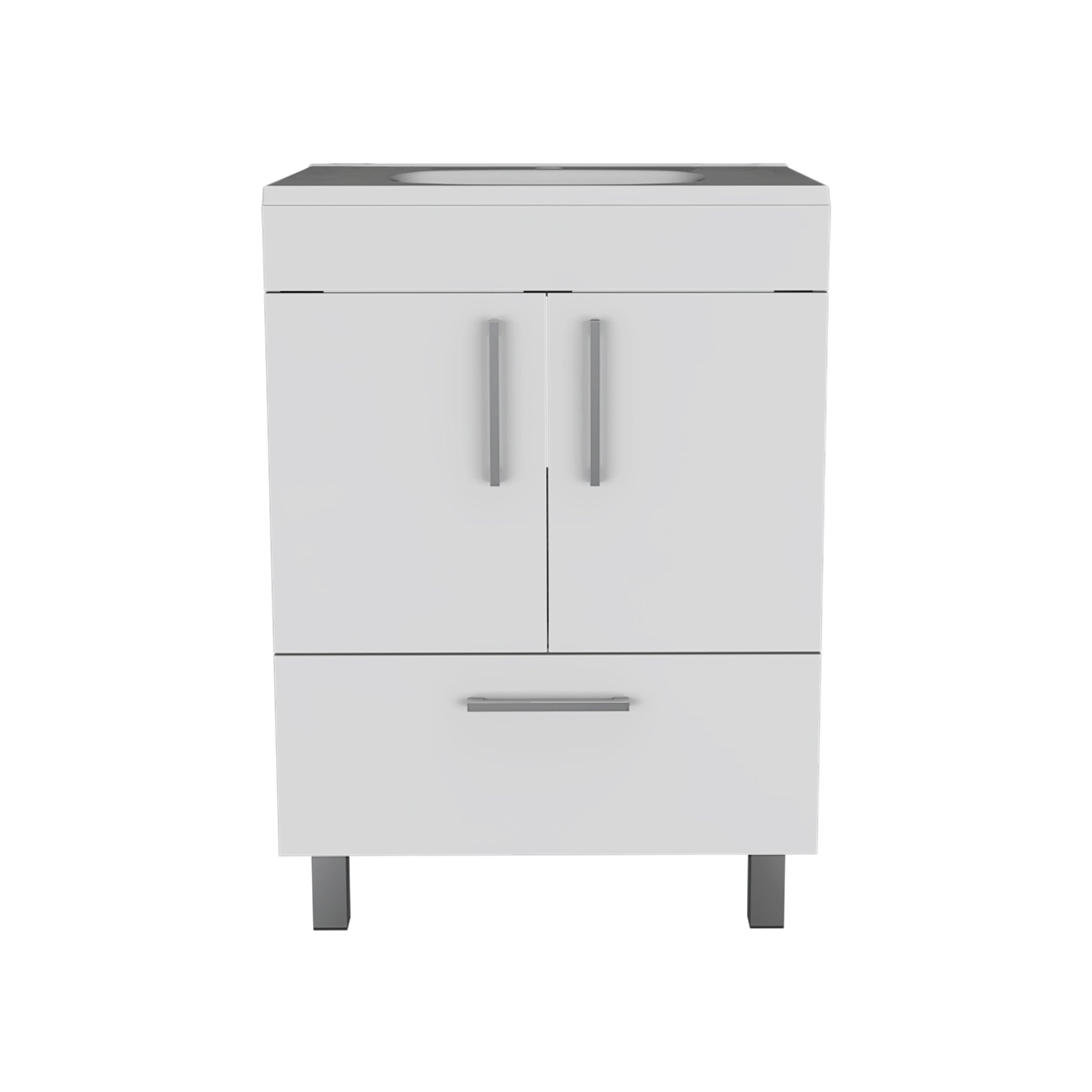 White 2 Door Rectangle Single Bathroom Vanity White Particle Board