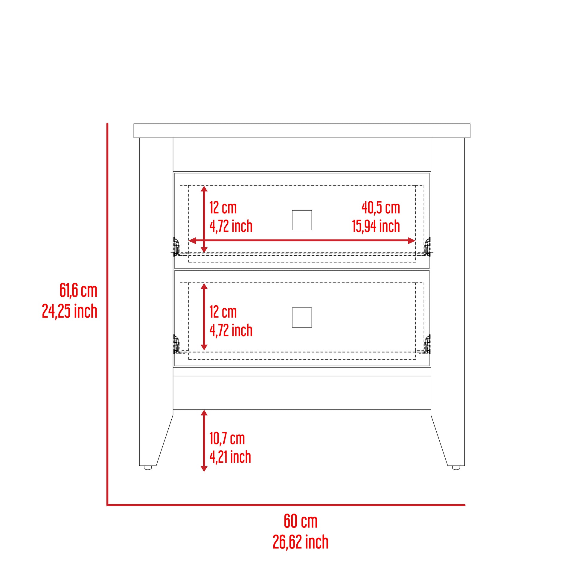 Windsor 2 Drawer Nightstand White White Particle Board