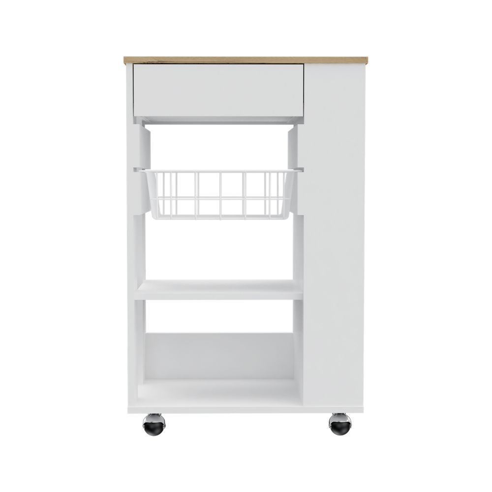 White And Light Oak 5 Shelf 1 Drawer Kitchen Cart White Particle Board