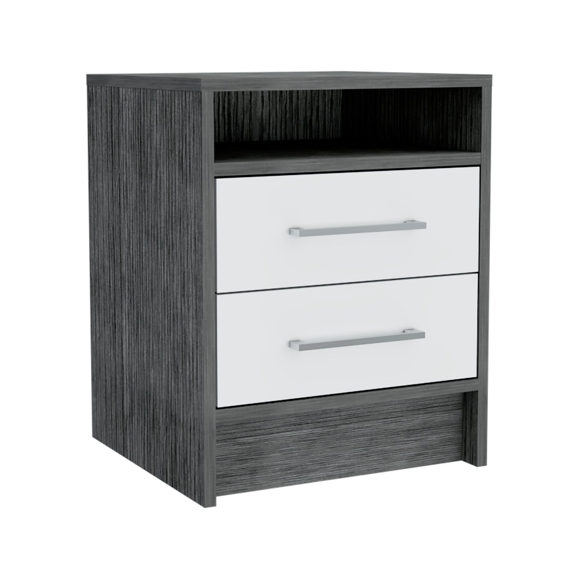 Smokey Oak And White 2 Drawer 1 Shelf Rectangle Nightstand Gray Particle Board