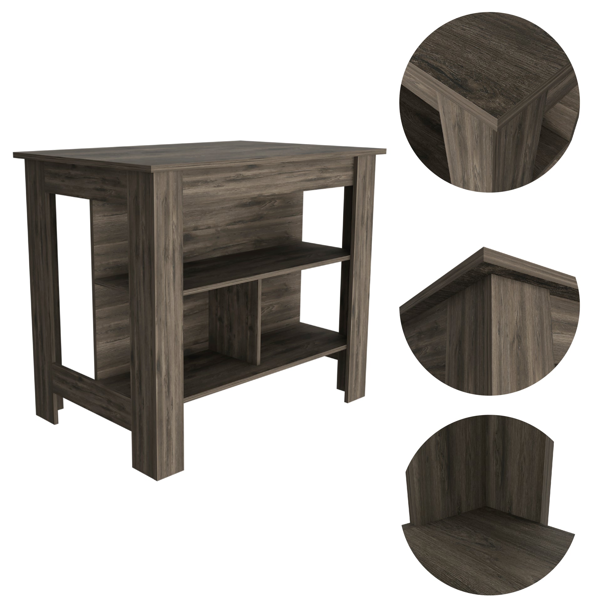 Dark Brown 3 Shelf Kitchen Island Brown Particle Board