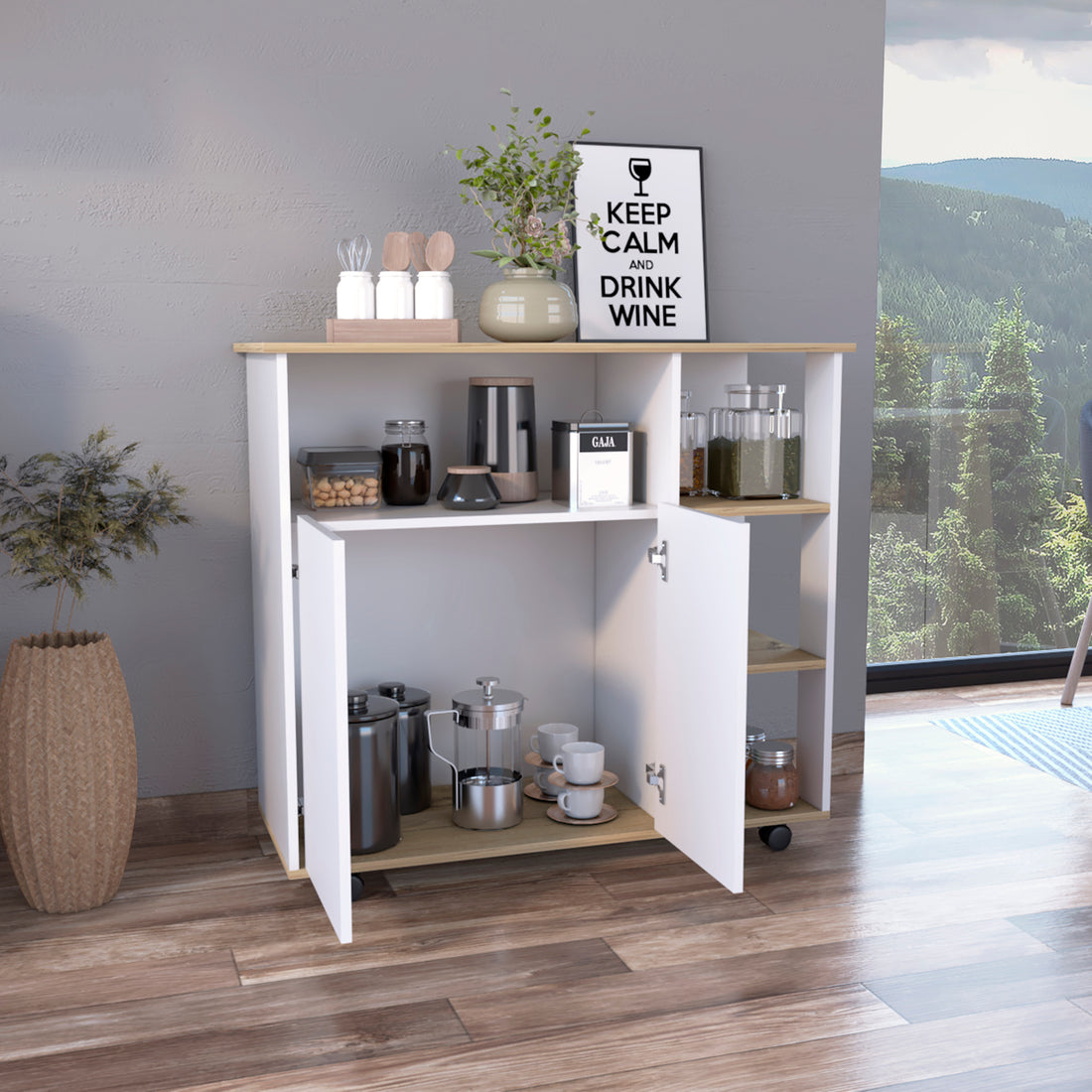 Benton 4 Shelf Kitchen Island Light Oak And White White Particle Board