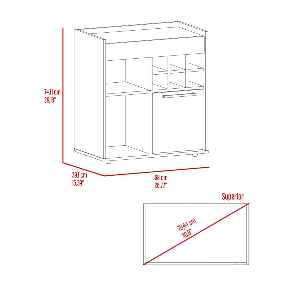 Dark Walnut 6 Bottle 2 Shelf Bar Cabinet Brown Particle Board