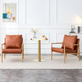 Pu Leather Accent Arm Chair Mid Century Modern Upholstered Armchair With Imitation Solid Wood Color Metal Frame Extra Thick Padded Backrest And Seat Cushion Sofa Chairs For Living Room Sf 010 Brown Foam Pu