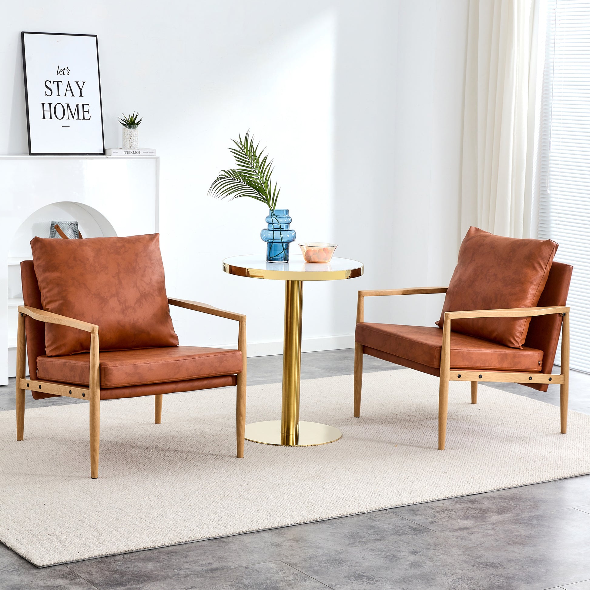 Pu Leather Accent Arm Chair Mid Century Modern Upholstered Armchair With Imitation Solid Wood Color Metal Frame Extra Thick Padded Backrest And Seat Cushion Sofa Chairs For Living Room Sf 010 Brown Foam Pu