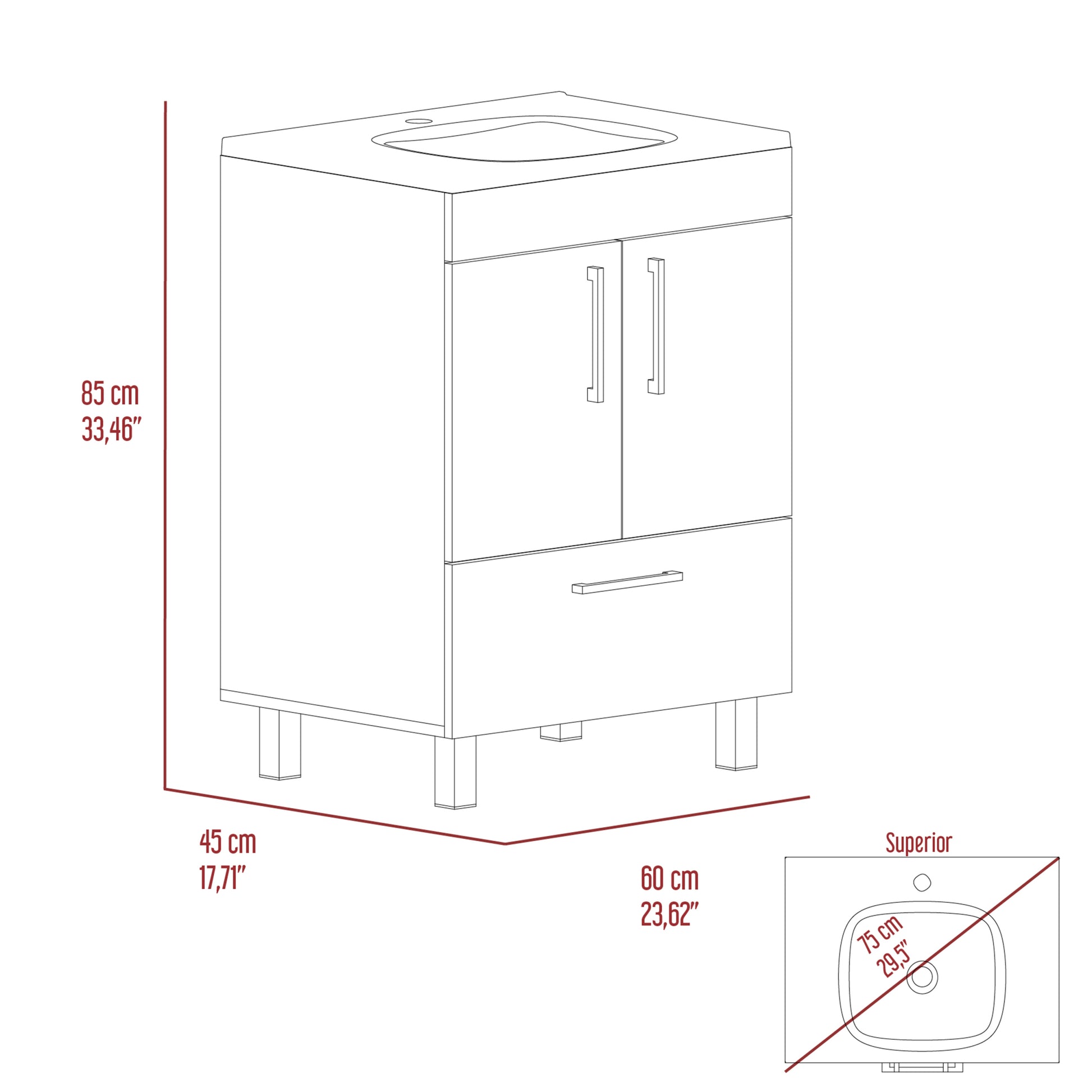 White 2 Door Rectangle Single Bathroom Vanity White Particle Board