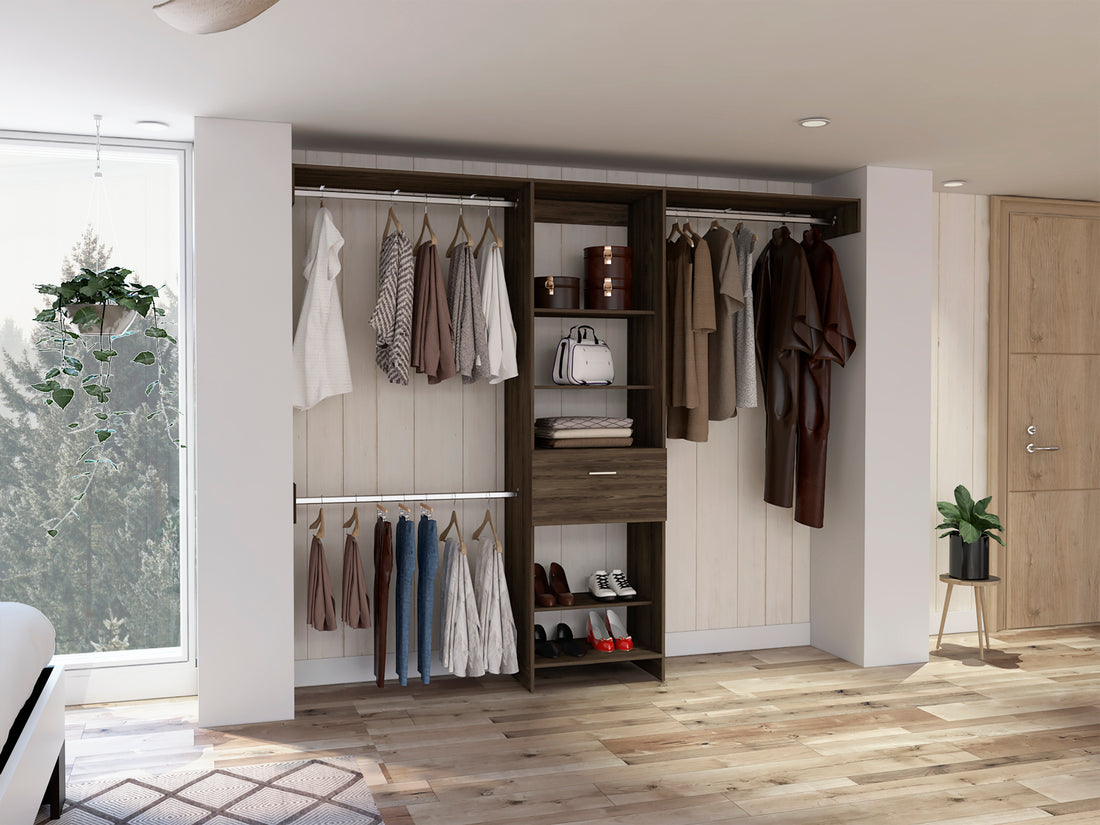 Calveston 1 Drawer 4 Shelf Closet System Dark Walnut Brown Particle Board