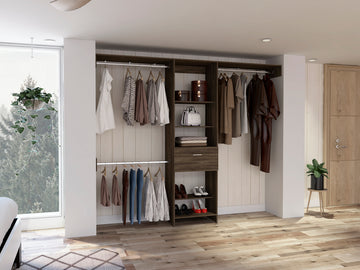 Calveston 1 Drawer 4 Shelf Closet System Dark Walnut Brown Particle Board