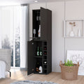 Black Wengue 7 Bottle Rectangle Bar Cabinet Black Particle Board