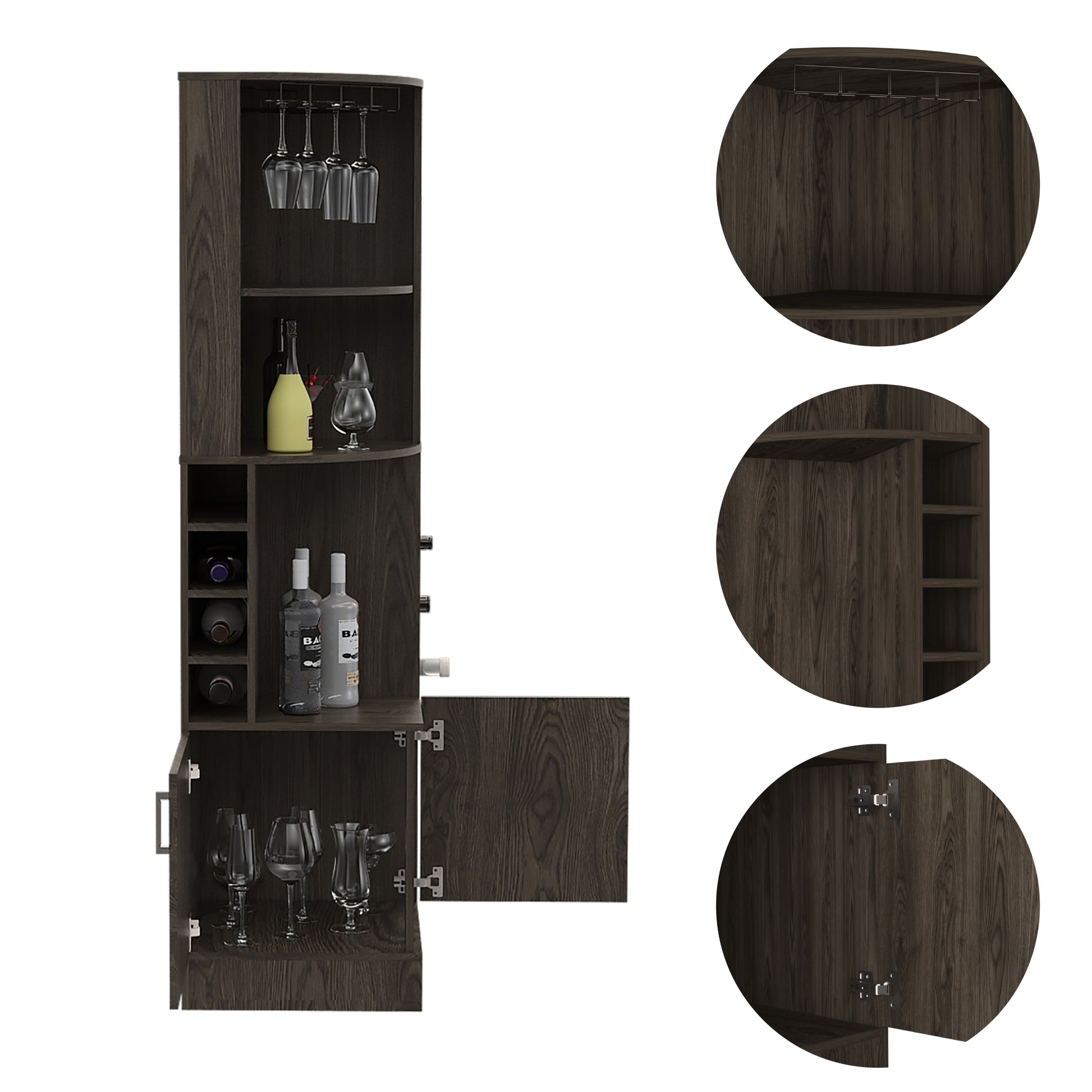 Dark Walnut 8 Bottle 2 Shelf Bar Cabinet Freestanding 5 Or More Shelves Brown Primary Living Space Shelves Included Particle Board