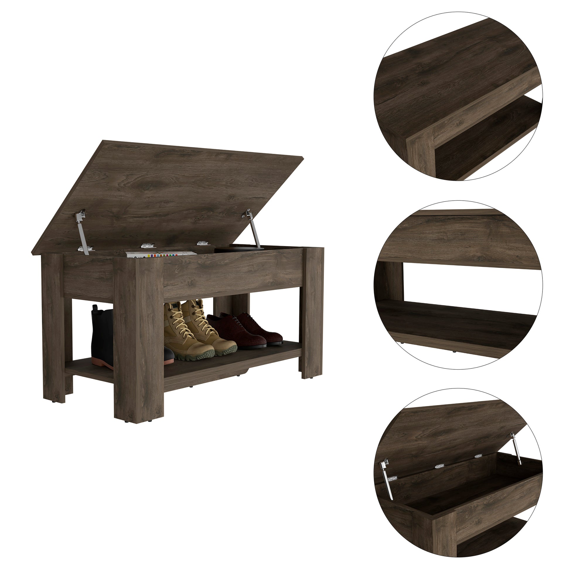 Karmen 1 Shelf Lid Top Storage Table Dark Brown Brown Particle Board