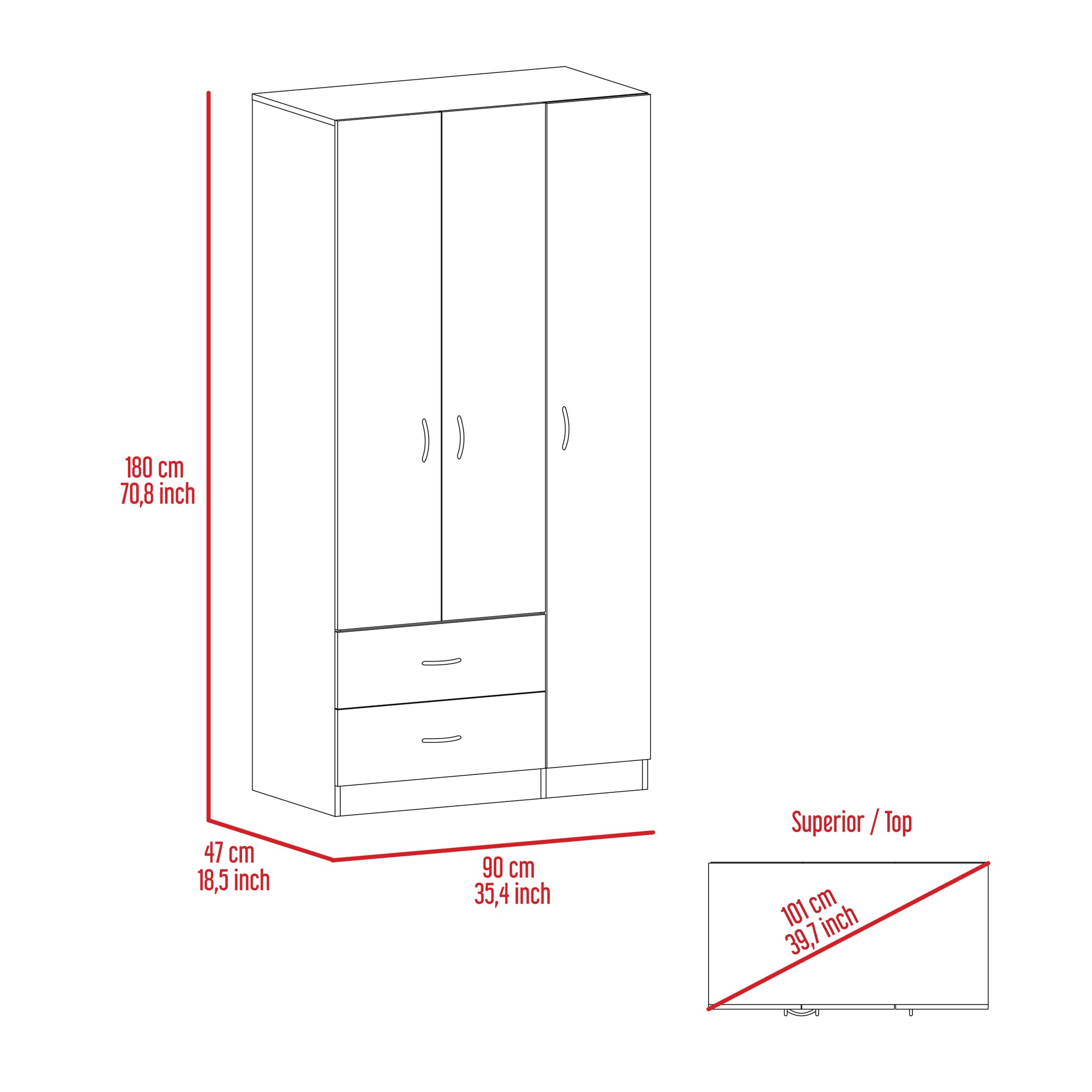 Rowaton 2 Drawer 3 Door Armoire Light Gray Light Gray Particle Board