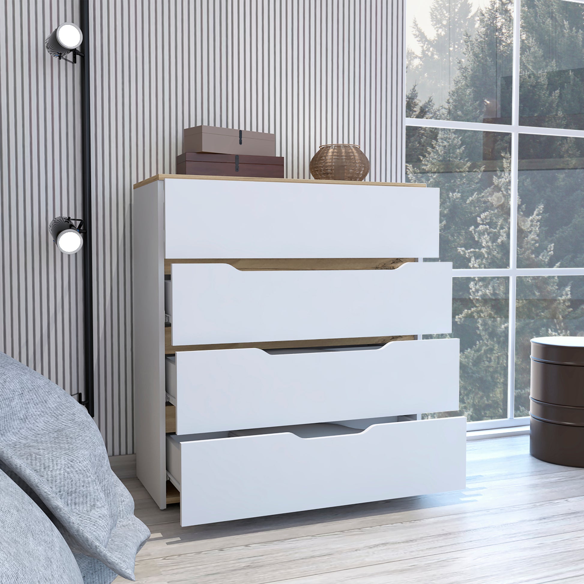 Lynbrook 4 Drawer Dresser White And Light Oak White Particle Board