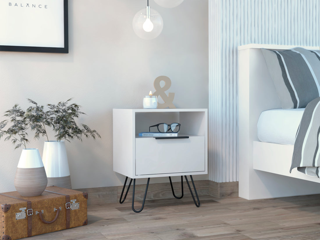 White Creek 1 Shelf 1 Drawer Nightstand White Particle Board