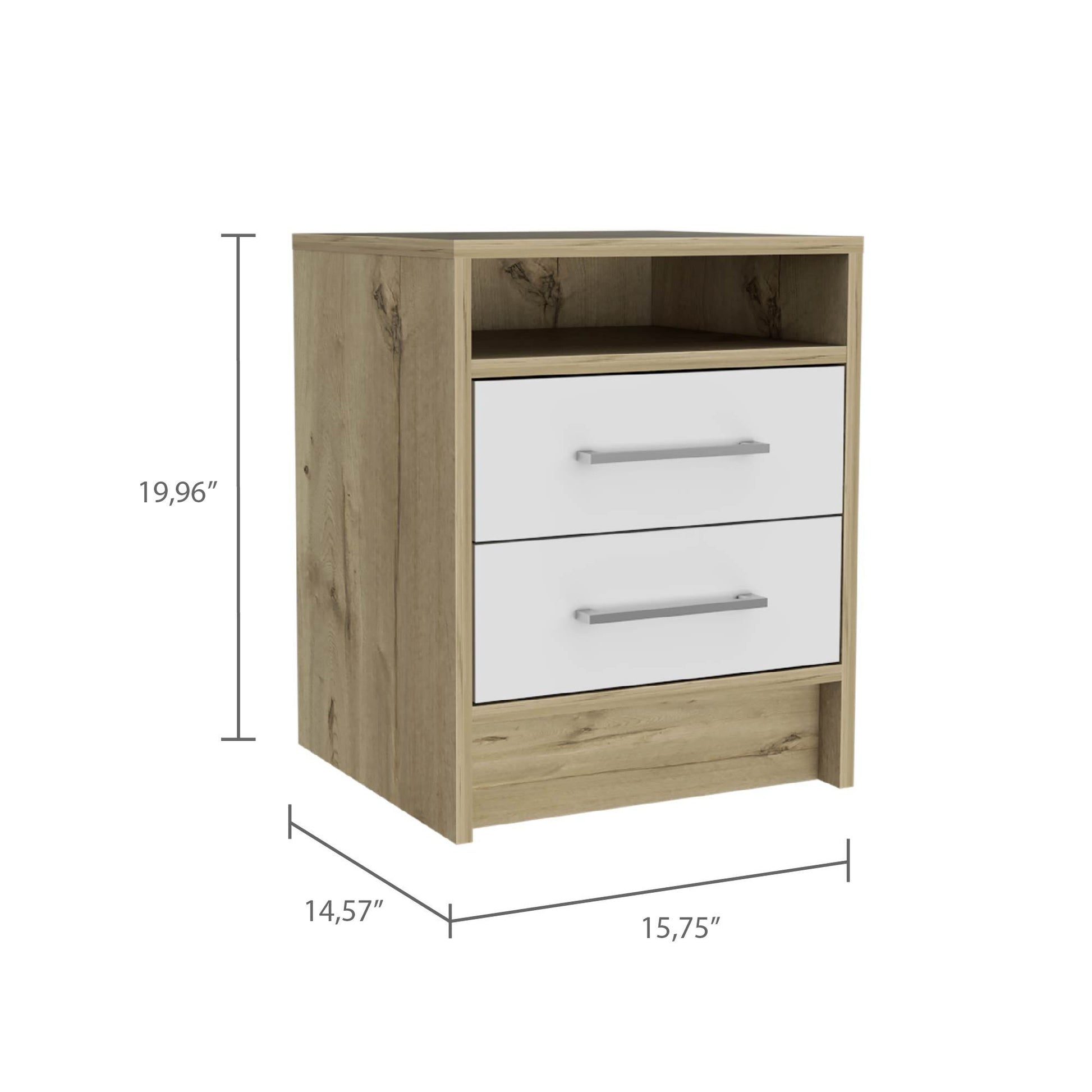 White And Light Oak 2 Drawer 1 Shelf Rectangle Nightstand White Particle Board