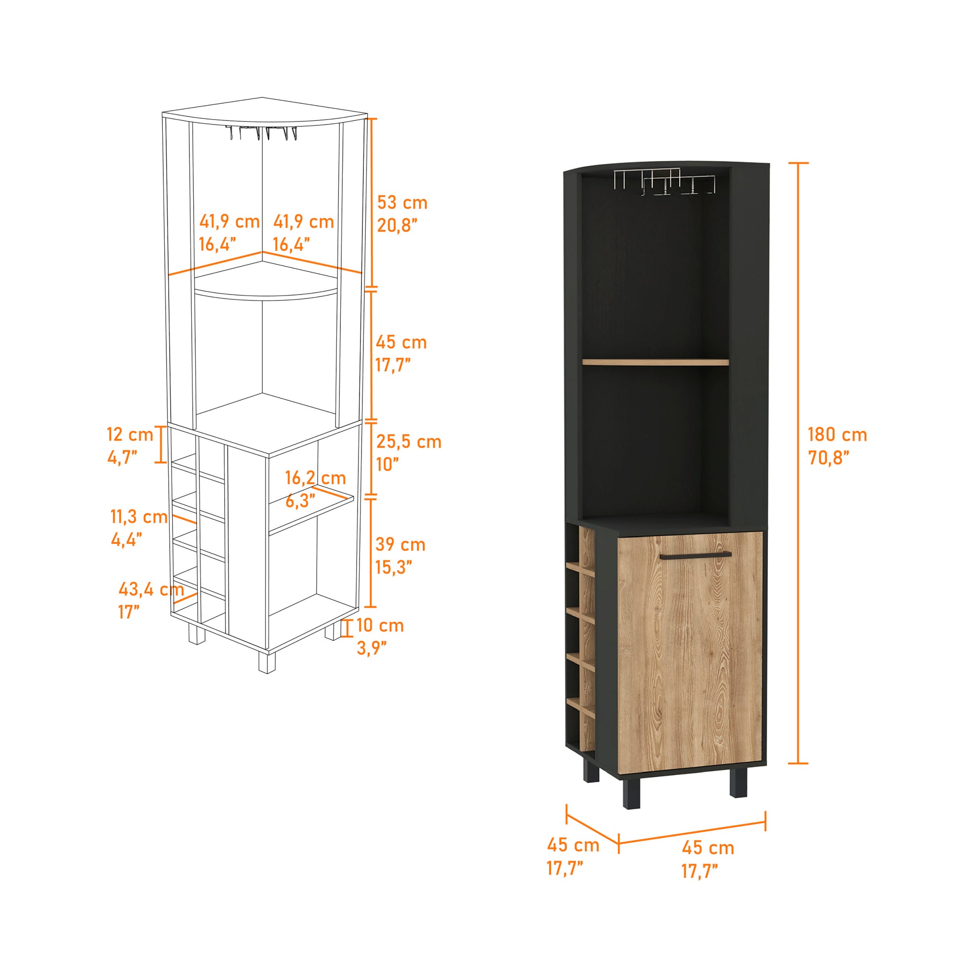 Hamden 10 Bottle 1 Shelf Bar Cabinet Black Wengue And Pine Black Particle Board