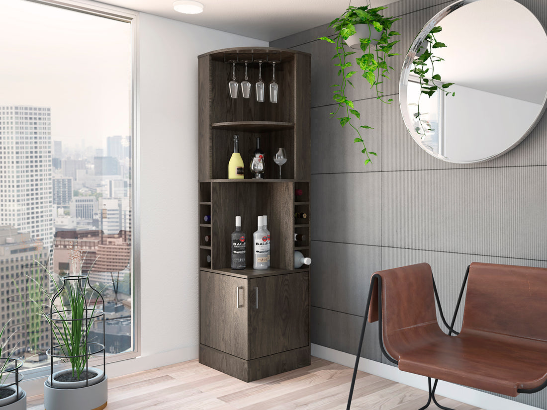 Dark Walnut 8 Bottle 2 Shelf Bar Cabinet Freestanding 5 Or More Shelves Brown Primary Living Space Shelves Included Particle Board