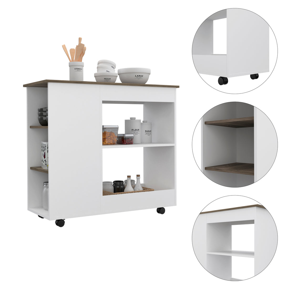 Holmeson 5 Shelf Kitchen Cart With Caster White And Dark Brown White Particle Board