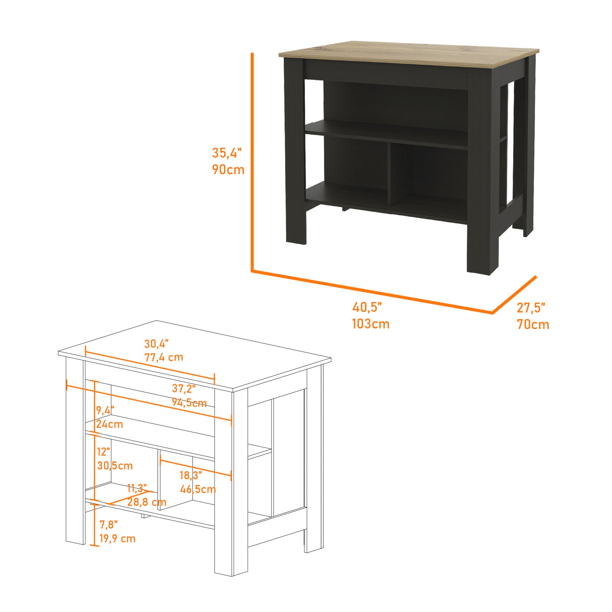 Rockaway 3 Shelf Kitchen Island Black Wengue And Light Oak Black Particle Board