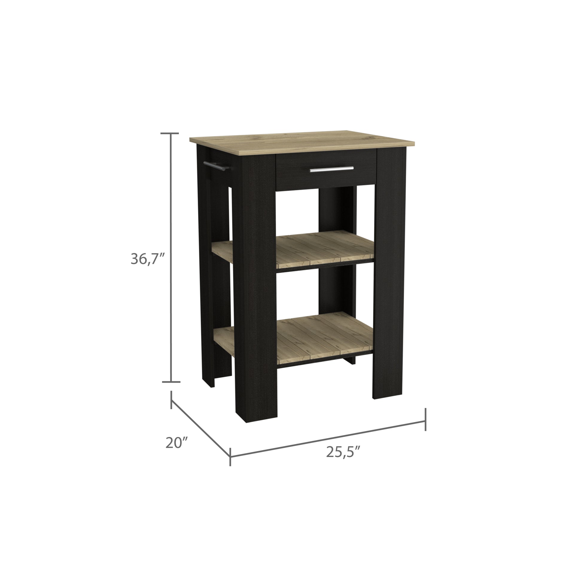 Rockaway 1 Drawer 2 Shelf Kitchen Island Black Wengue And Light Oak Black Particle Board