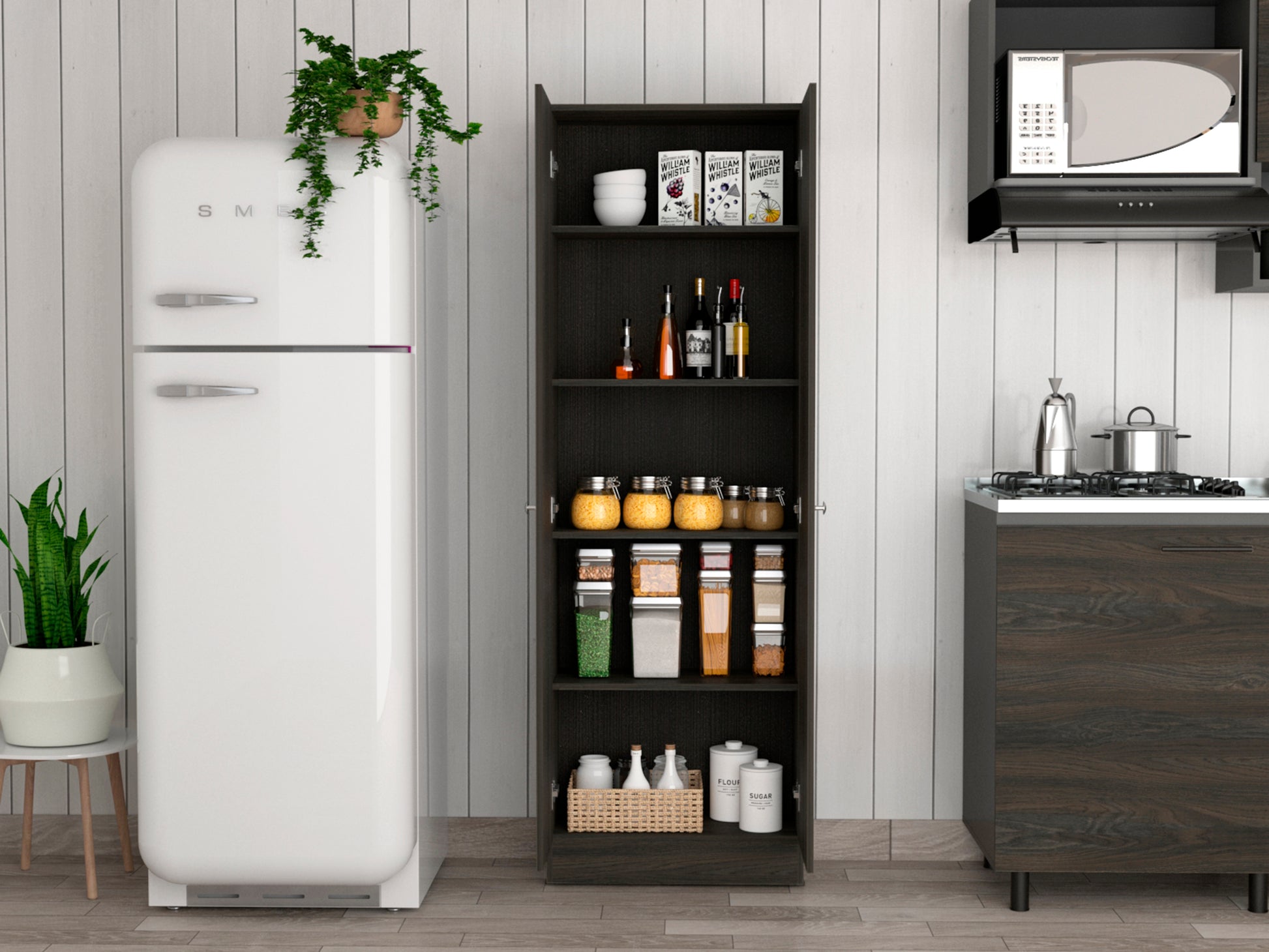 Buxton Rectangle 2 Door Storage Tall Cabinet Carbon Espresso And Black Wengue Brown Particle Board