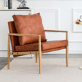 Pu Leather Accent Arm Chair Mid Century Modern Upholstered Armchair With Imitation Solid Wood Color Metal Frame Extra Thick Padded Backrest And Seat Cushion Sofa Chairs For Living Room Sf 010 Brown Foam Pu