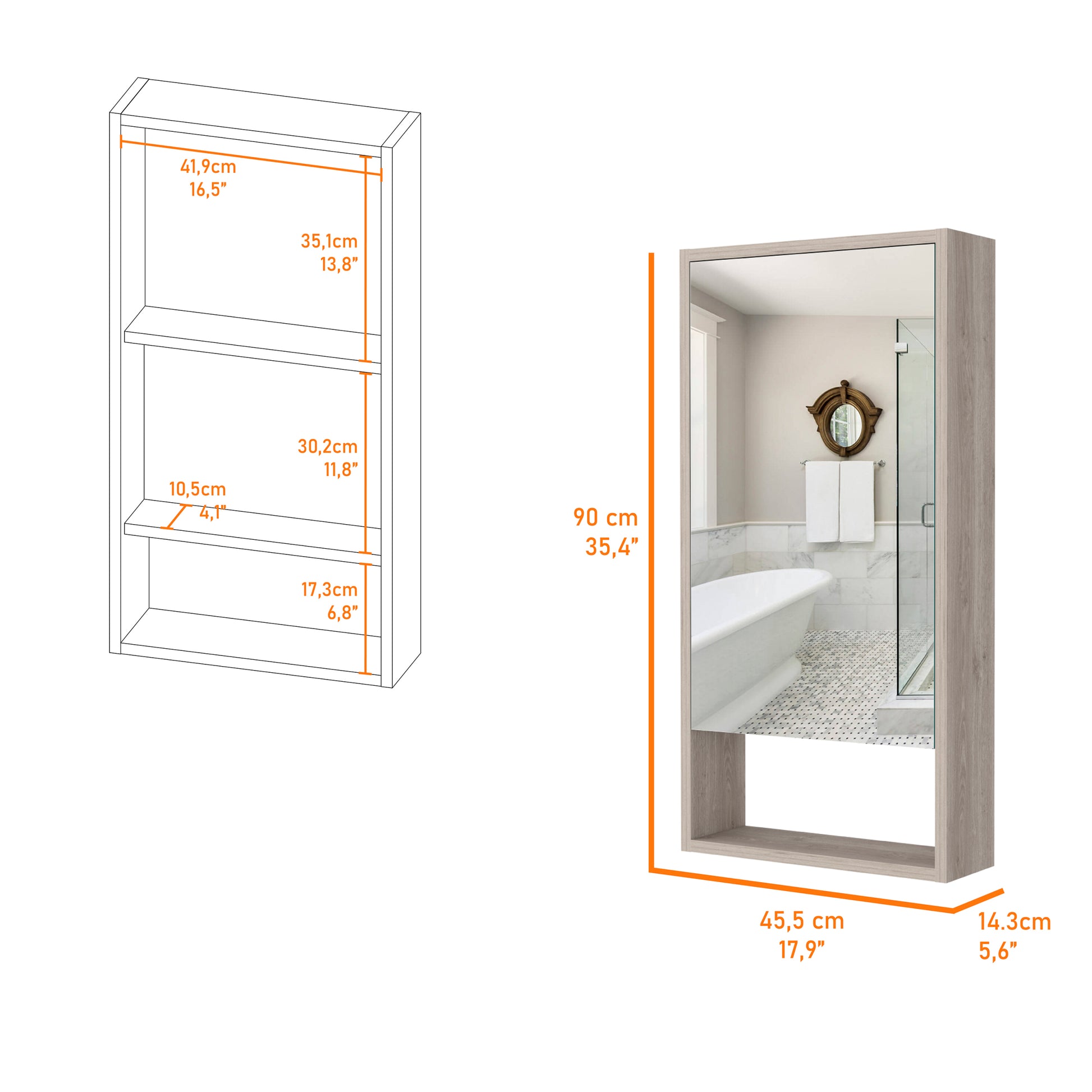 Burlington Rectangle Medicine Cabinet With Mirror Light Grey Light Gray Particle Board