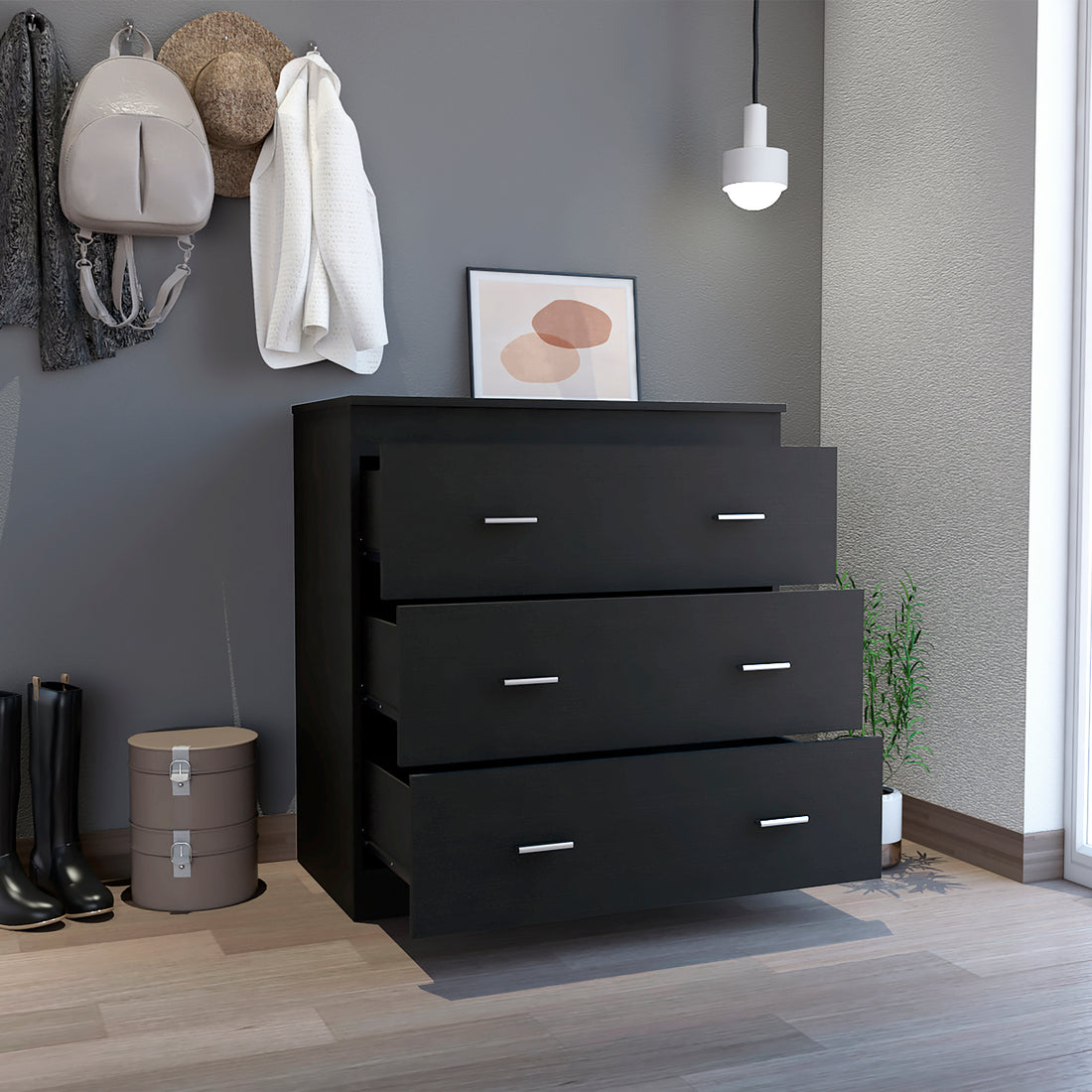 Black Wengue 3 Drawer Dresser Black Bedroom Particle Board