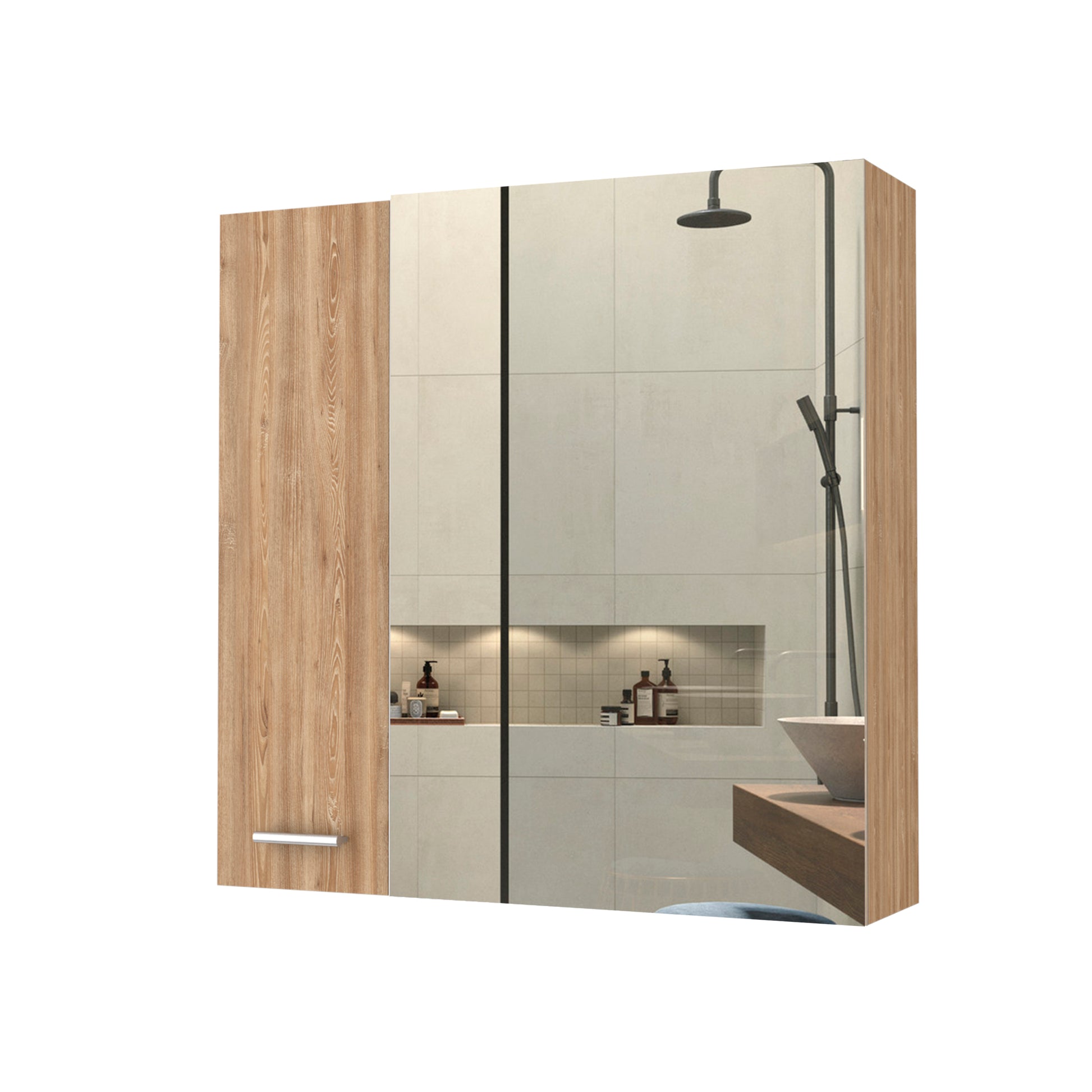 4 Shelf Bathroom Medicine Cabinet With Mirror Beige Particle Board