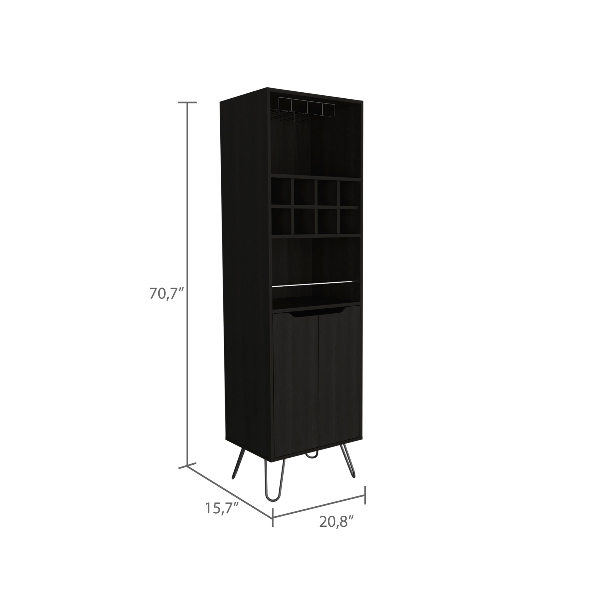Thorndike 8 Bottle 2 Shelf Bar Cabinet Black Wengue Black Particle Board