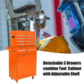 Detachable 5 Drawer Tool Chest With Bottom Cabinet And One Adjustable Shelf Orange Orange Metal