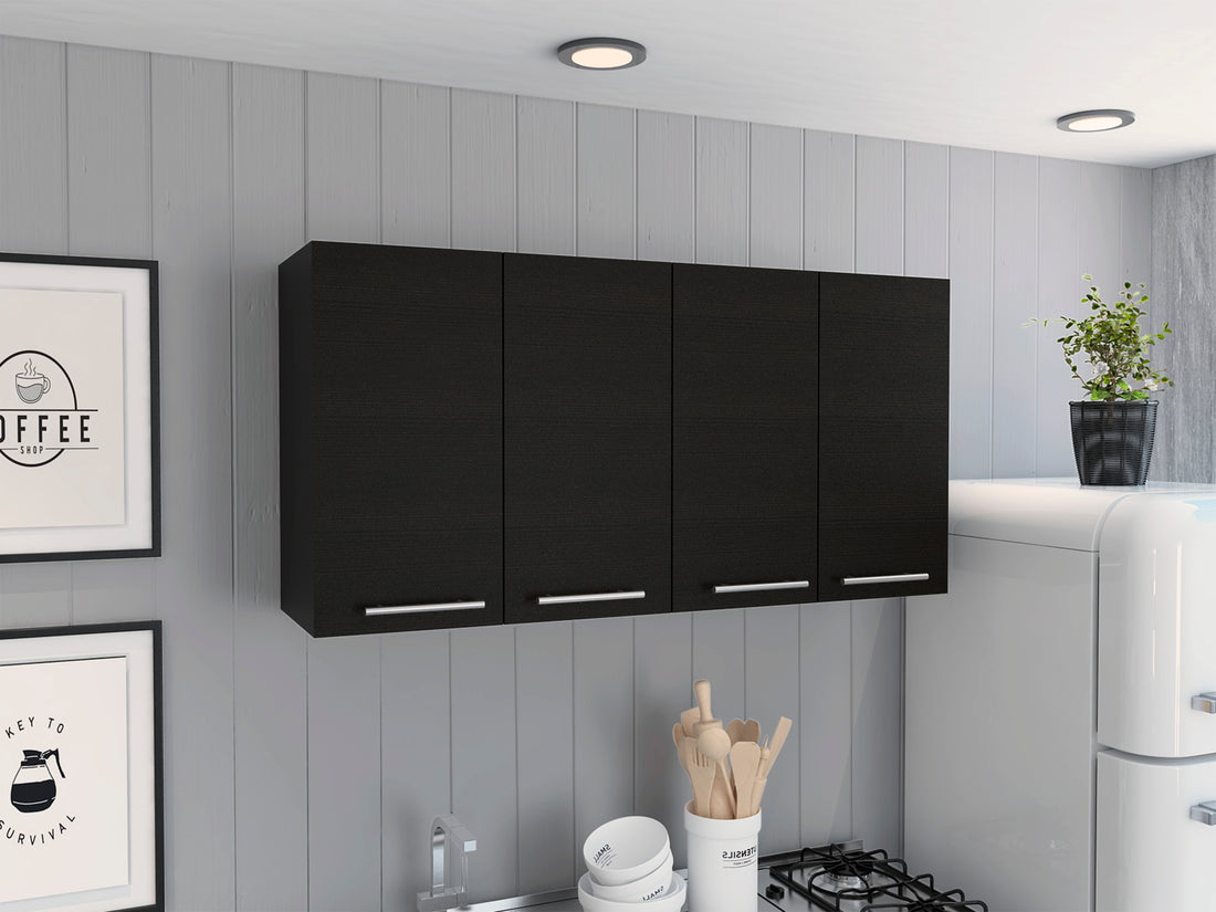 Stockton Rectangle Four Swing Doors Wall Cabinet Black Wengue Black Particle Board