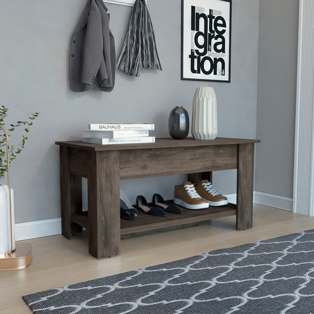 Karmen 1 Shelf Lid Top Storage Table Dark Brown Brown Particle Board