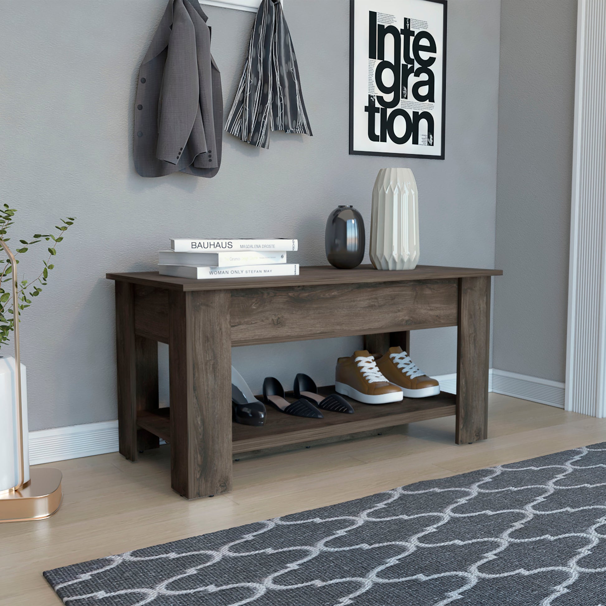 Karmen 1 Shelf Lid Top Storage Table Dark Brown Brown Particle Board