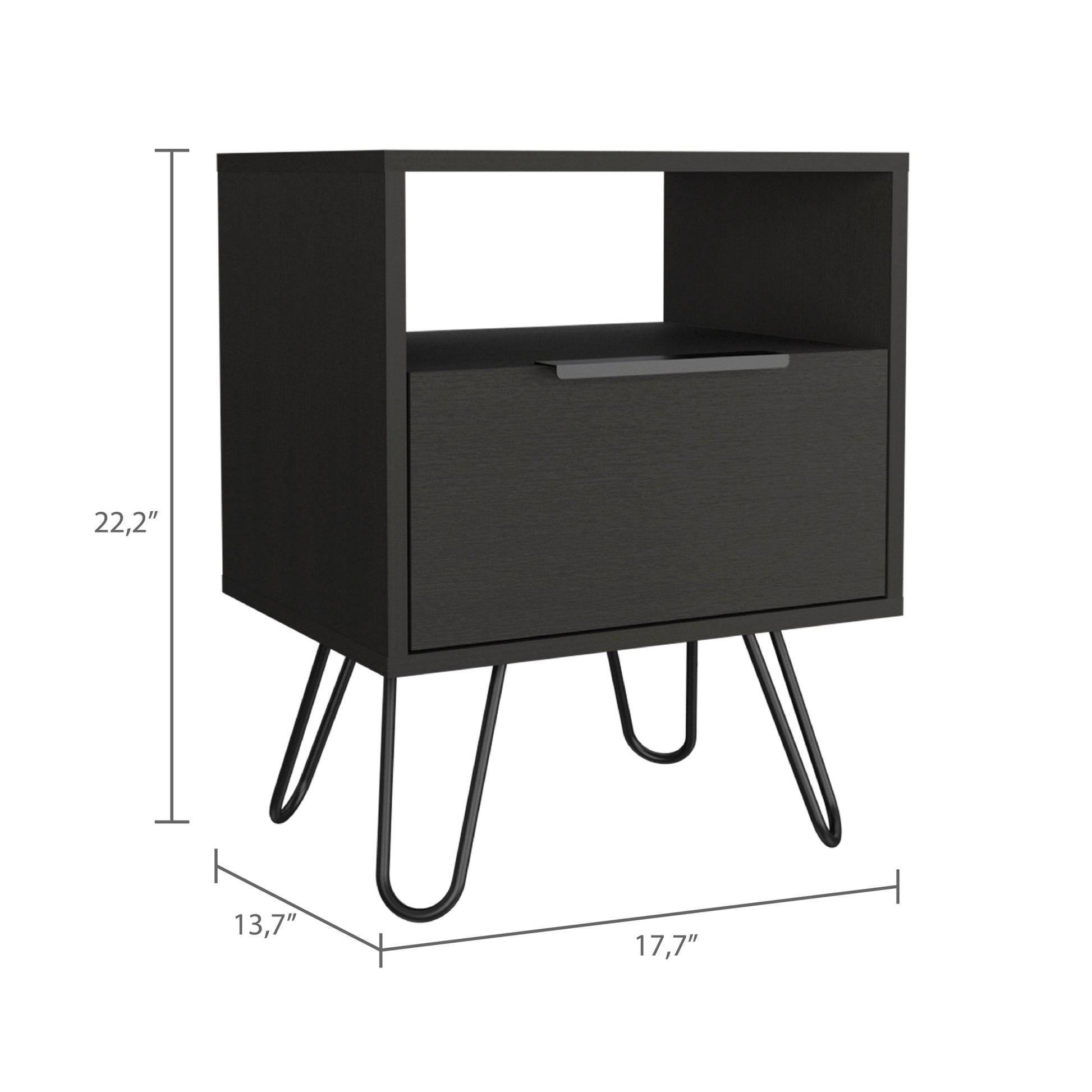 Black Wengue 1 Shelf 1 Drawer Nightstand Black Particle Board