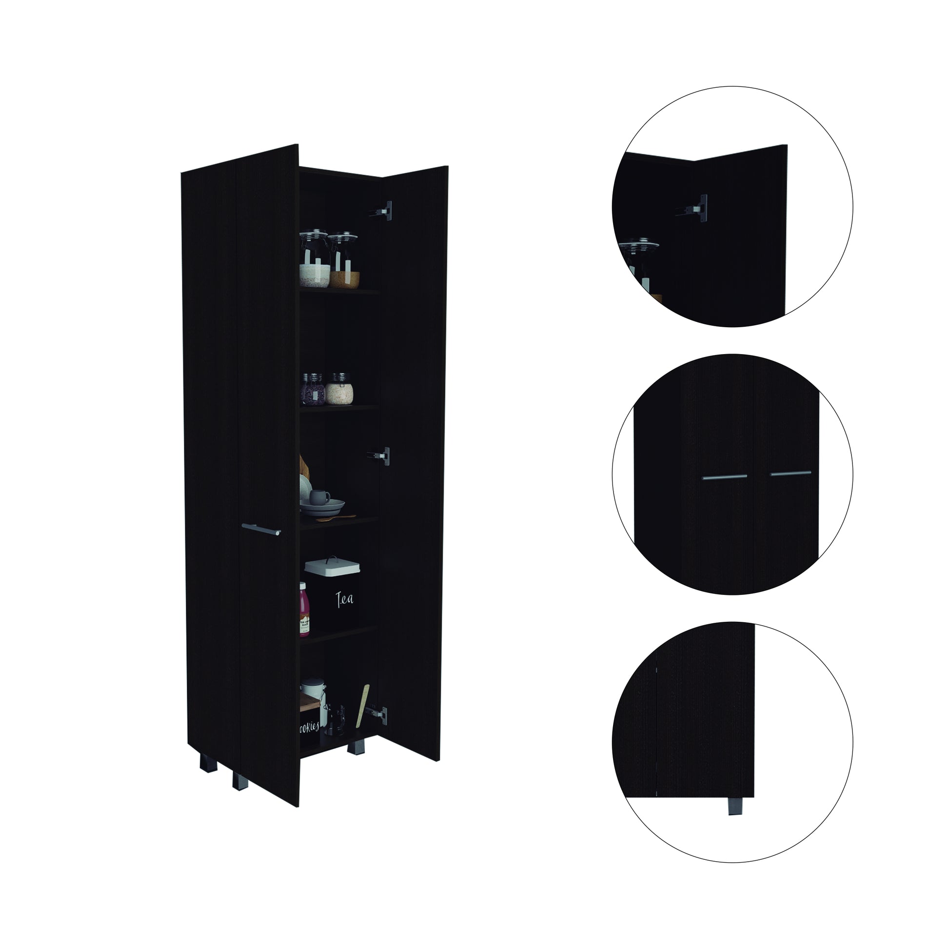 Nalani Rectangle Pantry Cabinet Black Wengue Black Particle Board