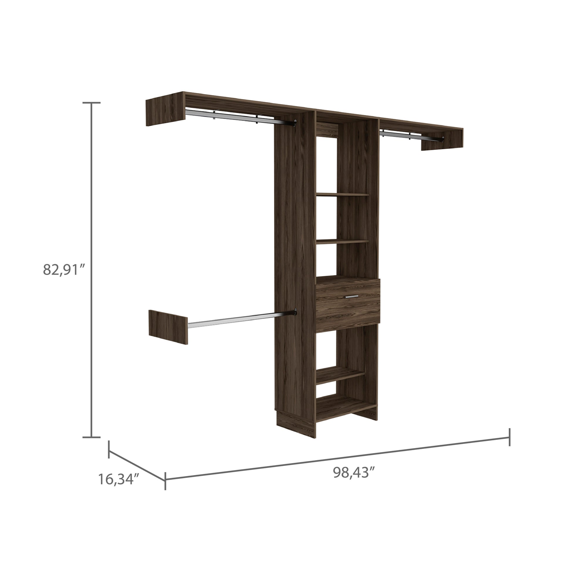Calveston 1 Drawer 4 Shelf Closet System Dark Walnut Brown Particle Board