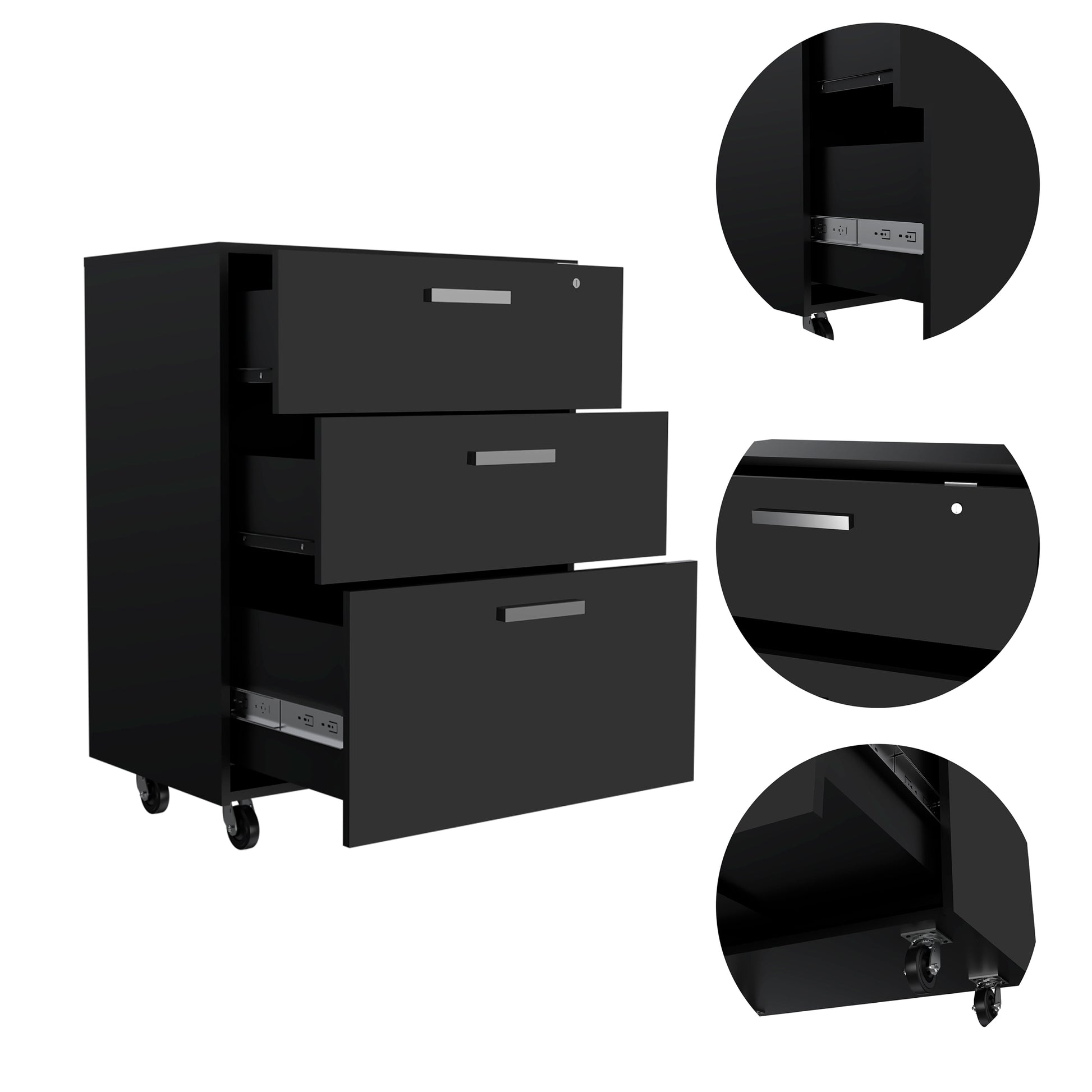 Medford 3 Drawer Rectangle Chest With Caster Black Wengue Black Particle Board