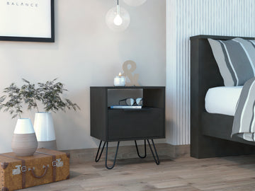 Black Wengue 1 Shelf 1 Drawer Nightstand Black Particle Board