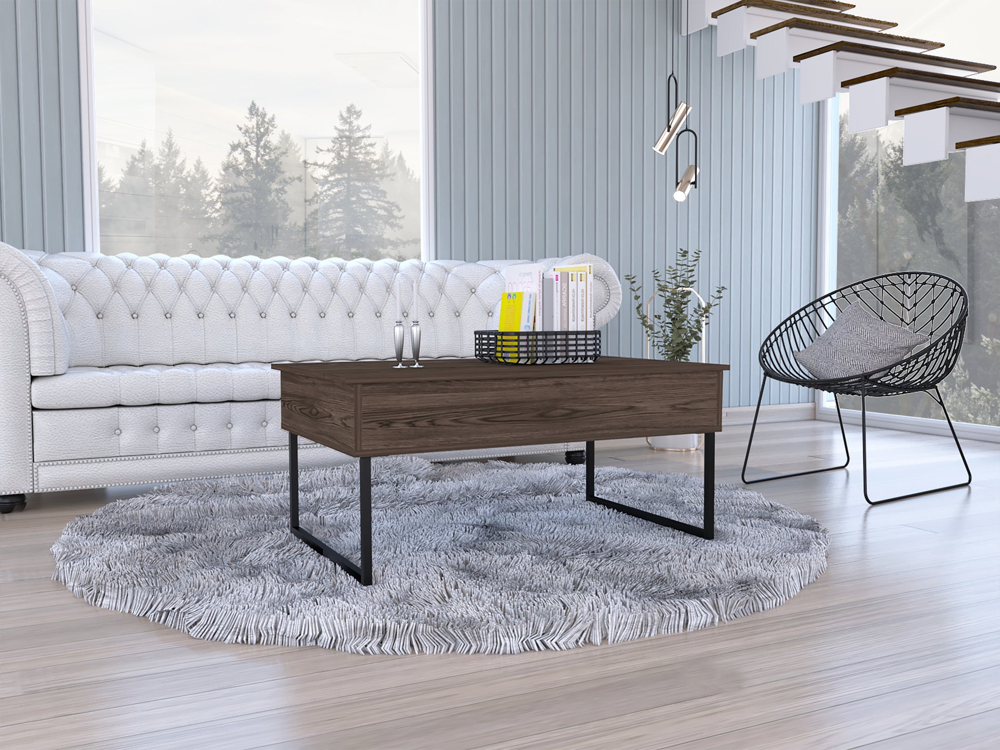 Trumbel Rectangle Lift Top Coffee Table Dark Walnut Brown Particle Board