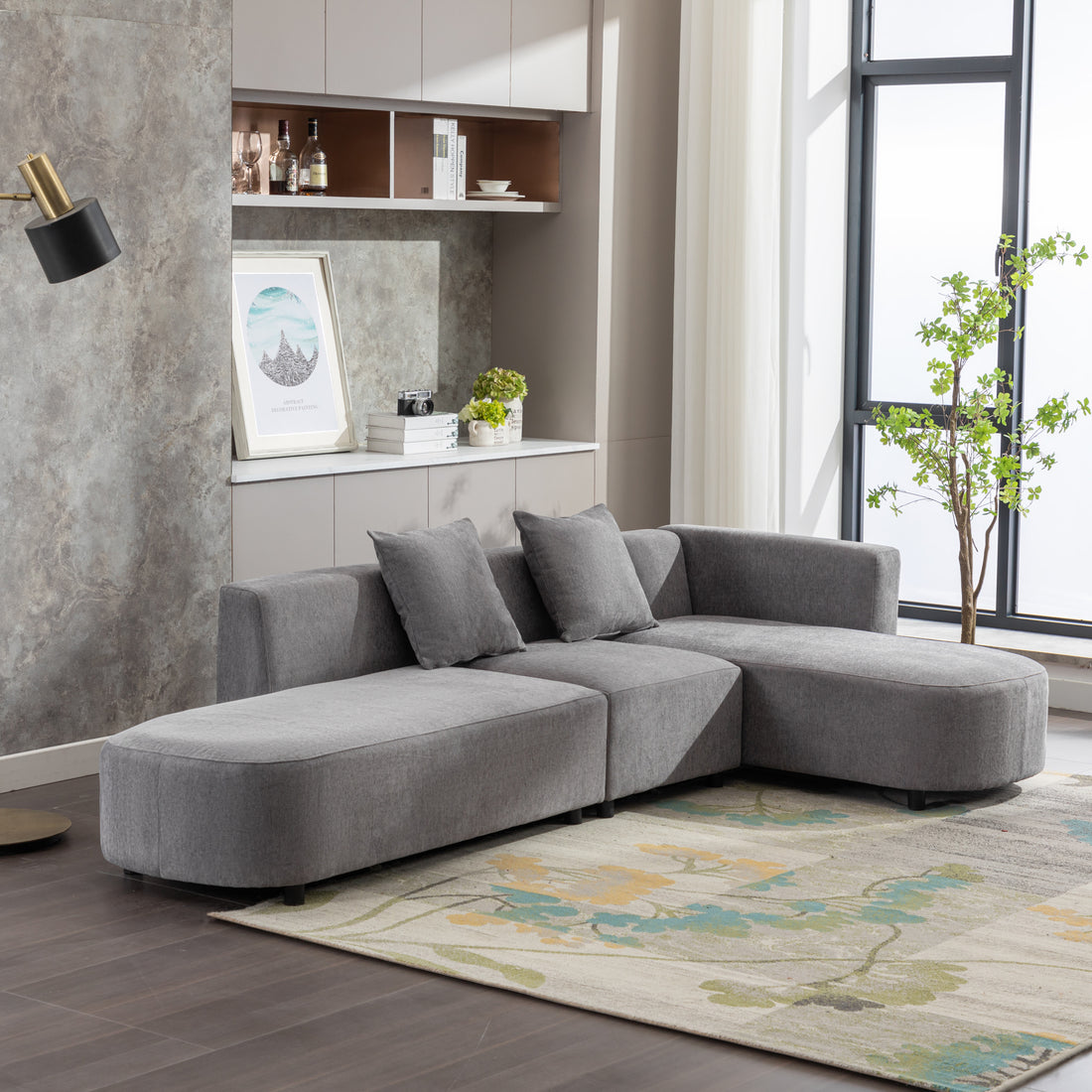 Luxury Modern Style Living Room Upholstery Sofa Gray Chenille