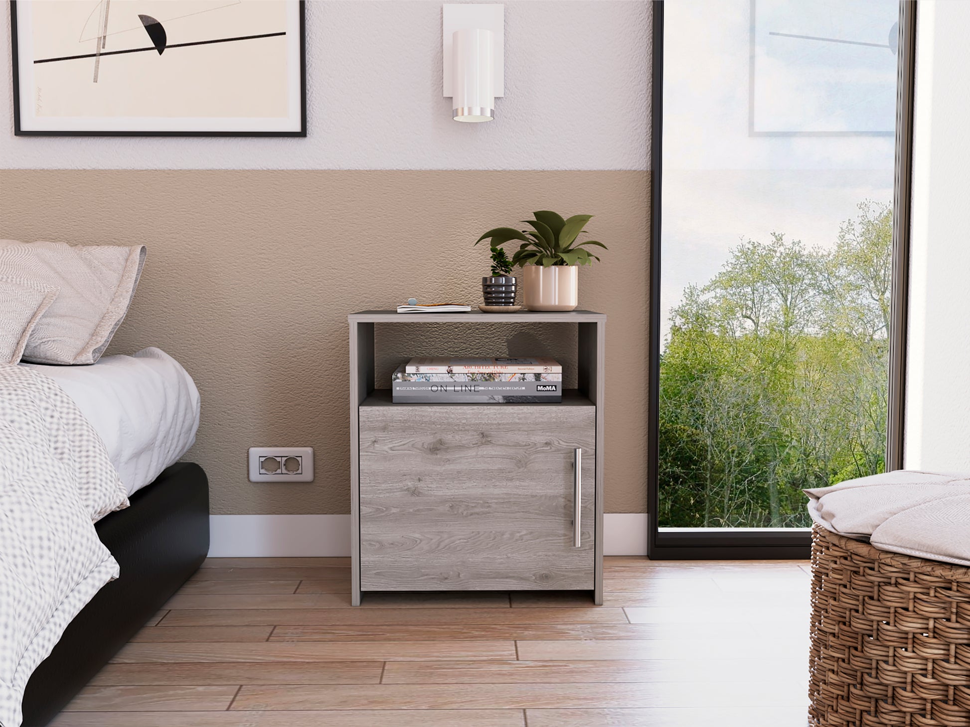 Florian 1 Shelf Nightstand Light Grey Light Gray Particle Board