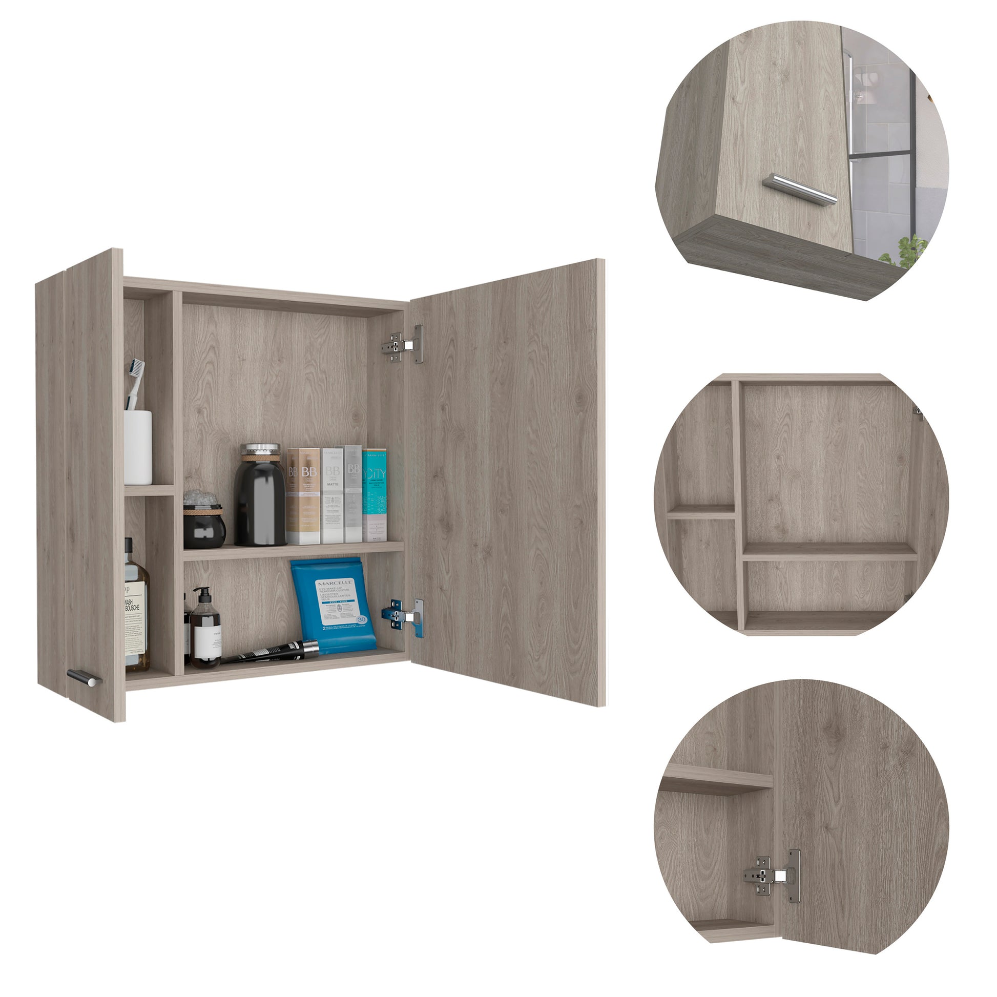 4 Shelf Bathroom Medicine Cabinet With Mirror Light Gray Particle Board