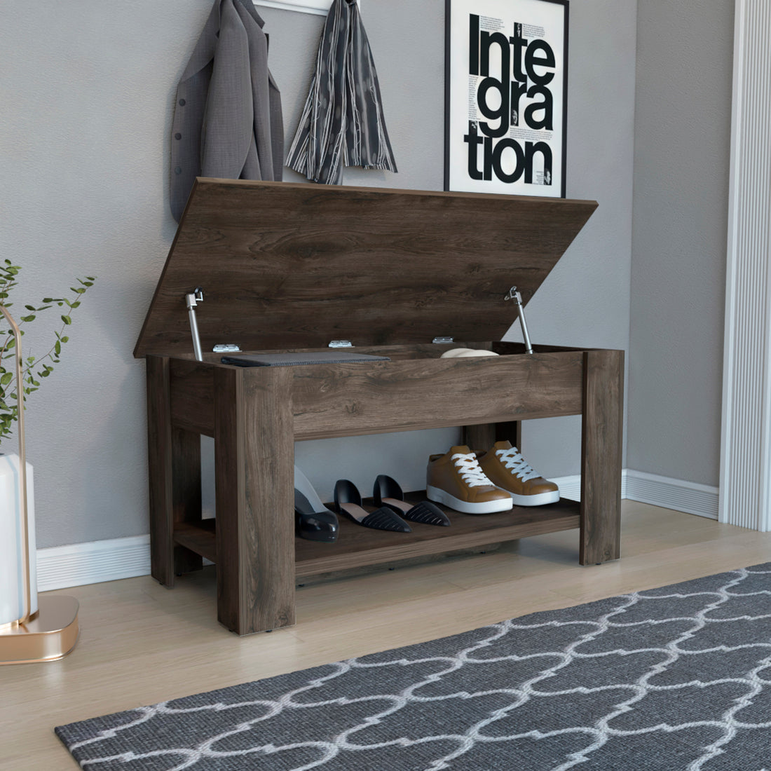 Karmen 1 Shelf Lid Top Storage Table Dark Brown Brown Particle Board