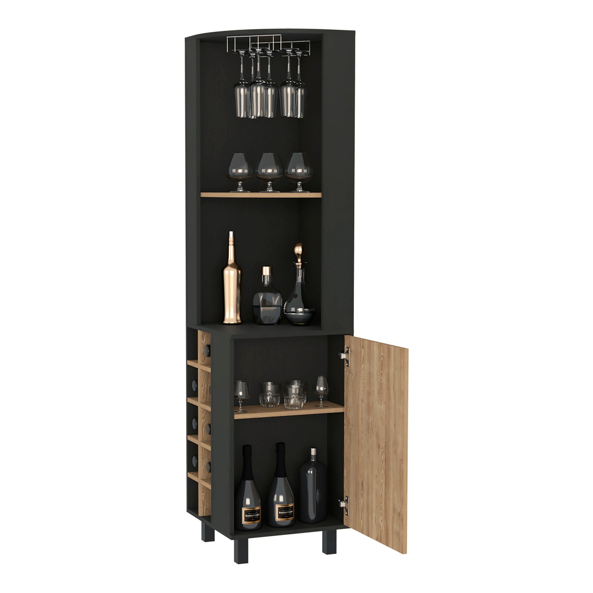 Hamden 10 Bottle 1 Shelf Bar Cabinet Black Wengue And Pine Black Particle Board