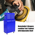 Detachable 5 Drawer Tool Chest With Bottom Cabinet And One Adjustable Shelf Blue Blue Metal