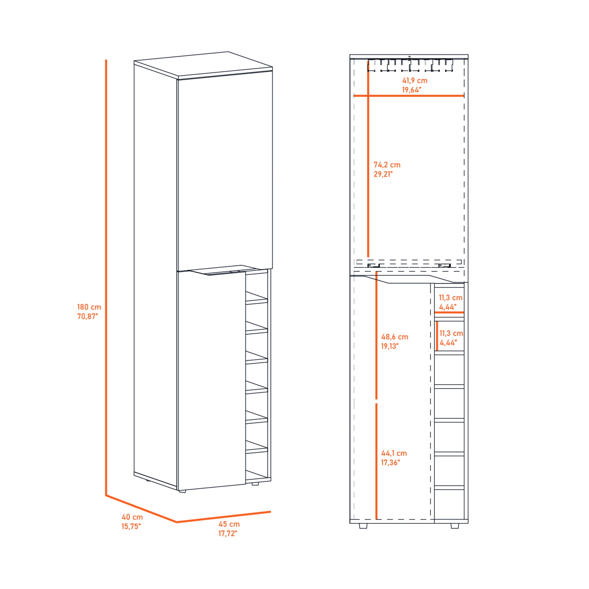 Black Wengue 7 Bottle Rectangle Bar Cabinet Black Particle Board