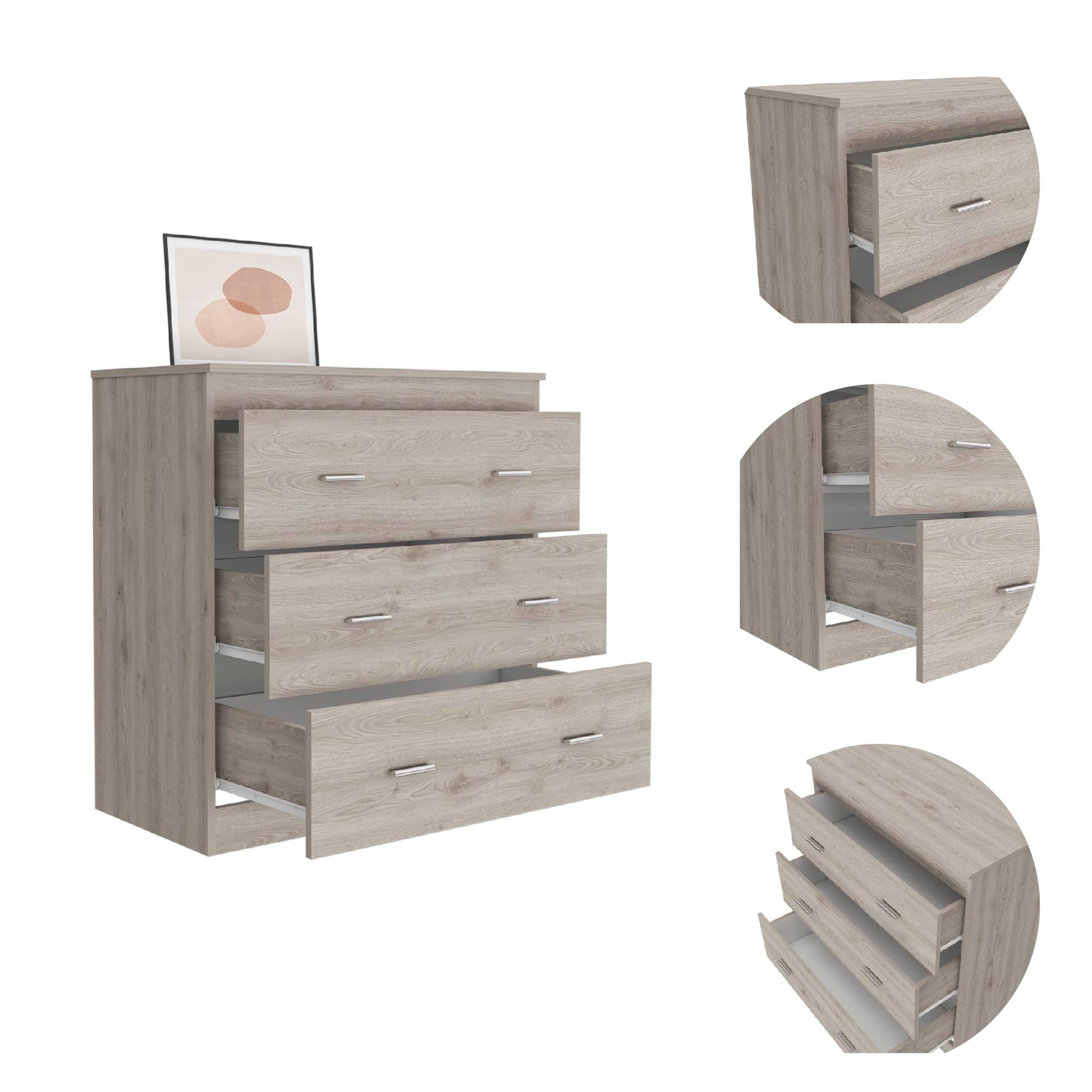 Calvetta 3 Drawer Dresser Light Grey Light Gray Particle Board